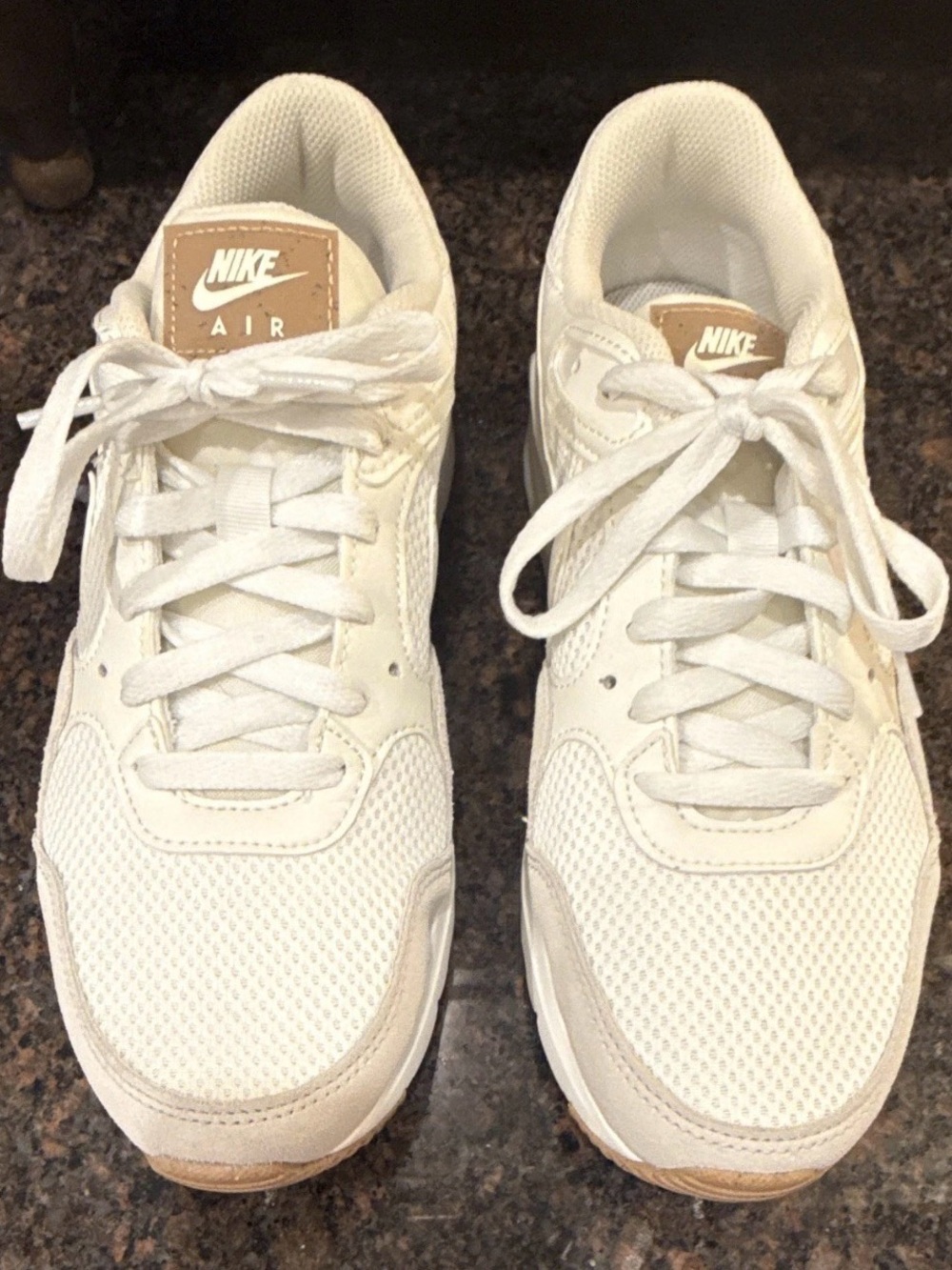 Nike White and Tan Low-Top Air Sneakers